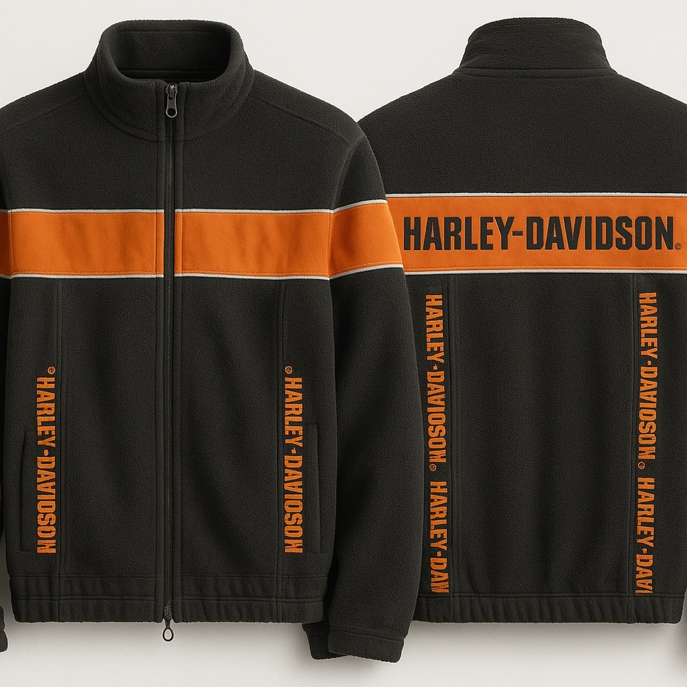 Harley Davidson Fleece Orange Black Reflective Riding Jacket Men’s Vintage NICE
